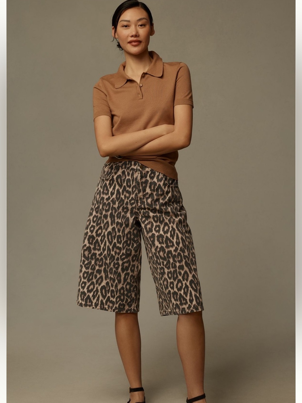 Pilcro Leopard-Print Bermuda Shorts in Brown and Black 26